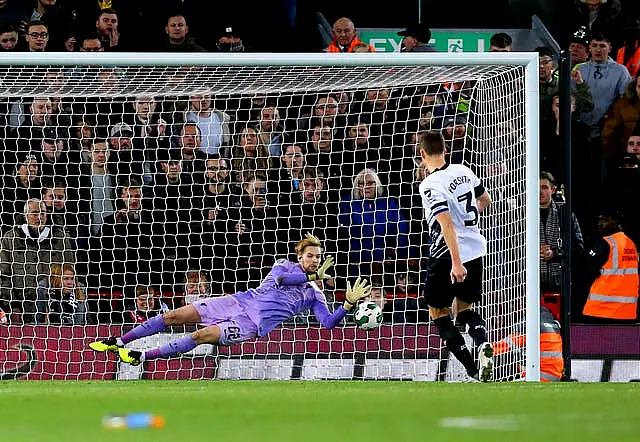 Liverpool goalkeeper Caoimhin Kelleher denied Derby three times in Wednesday night's Carabao Cup penalty shootout