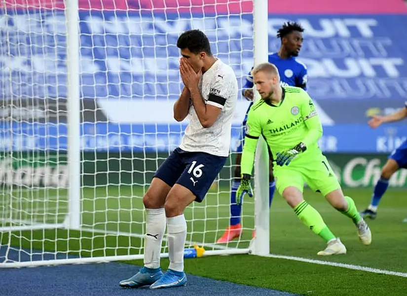 Manchester City’s Rodri reacts after a missed chance