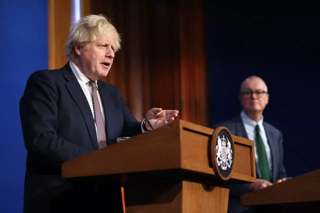 Boris Johnson at a Downing Street press conference with Sir Patrick Vallance 