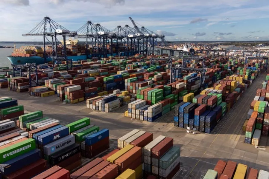 Shipping containers at the Port of Felixstowe in Suffolk 