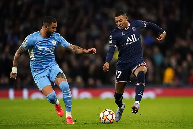 Kyle Walker and Kylian Mbappe in Champions League action