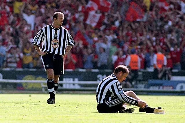 Dejection for Newcastle’s Alan Shearer (standing) and David Batty after a 2-0 FA Cup final defeat by Arsenal 