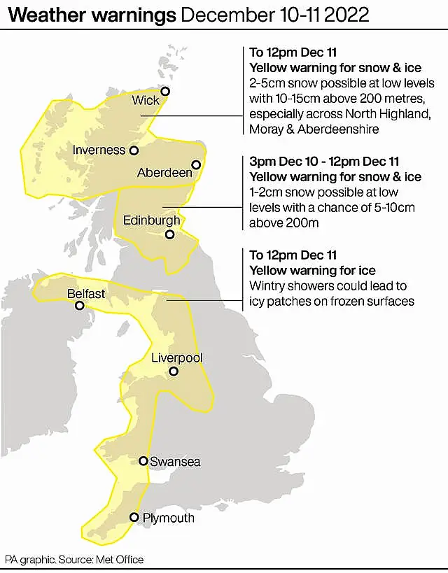 Weather warnings December 10-11 