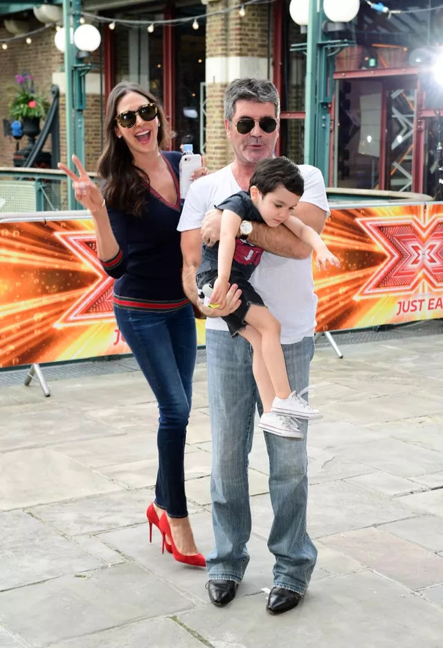 Simon Cowell with Lauren Silverman and son Eric Cowell attending X Factor filming