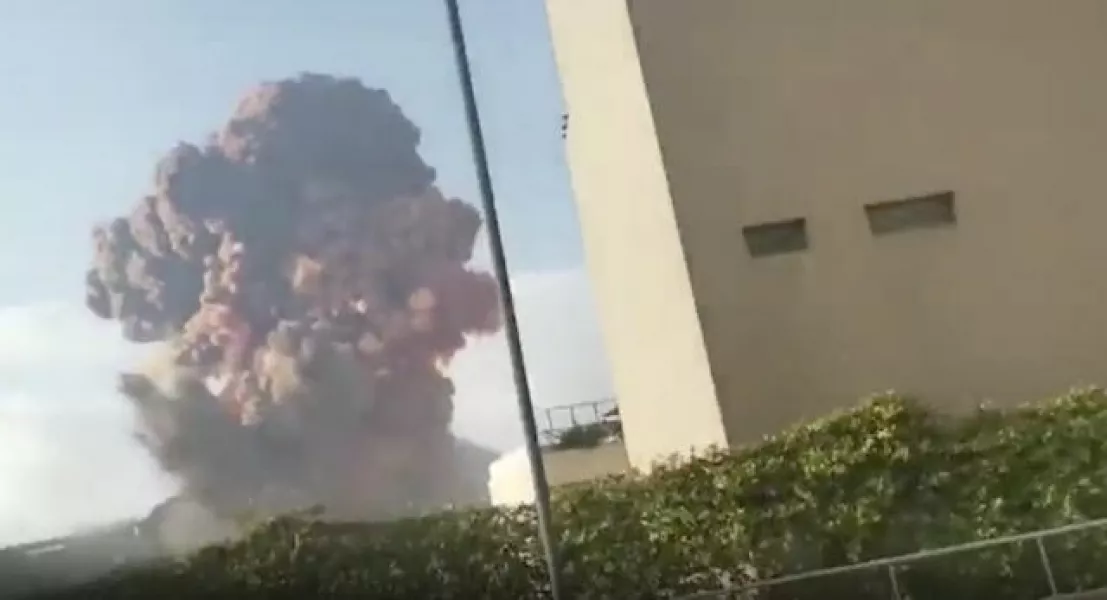 Footage of the blast in central Beirut (Karim Sokhn/PA)