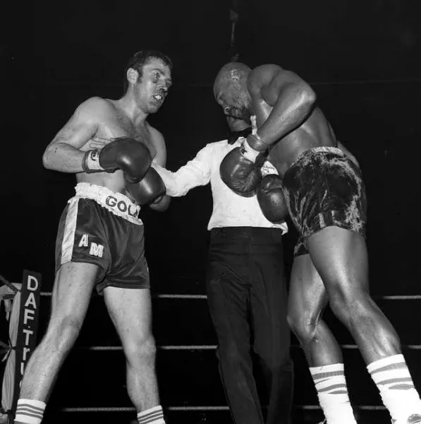 British boxer Alan Minter, left, is stopped in the third round by Hagler at Wembley Arena