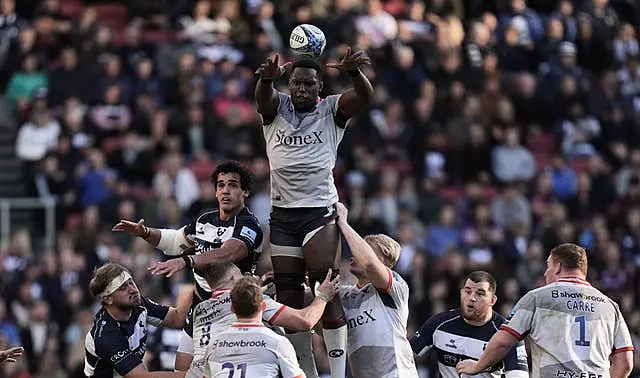 Sarcacens' Maro Itoje wins a lineout during the Gallagher Premiership match at Ashton Gate on October 19