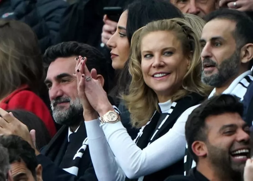 New Newcastle chairman Yasir Al-Rumayyan (left) and Amanda Staveley in the crowd at St James' Park on Sunday