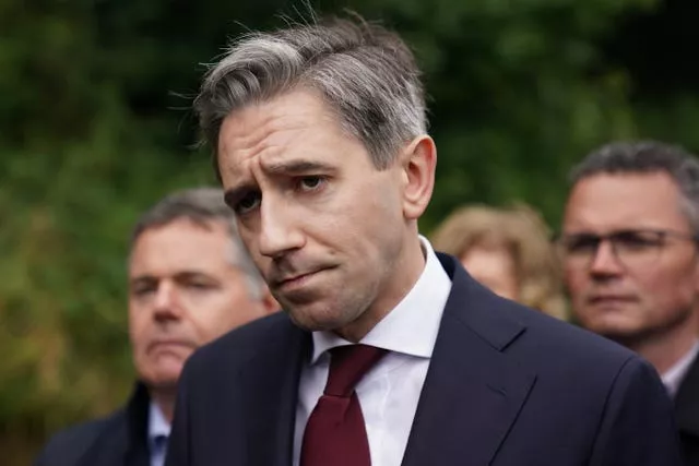 Taoiseach Simon Harris speaking to members of the media