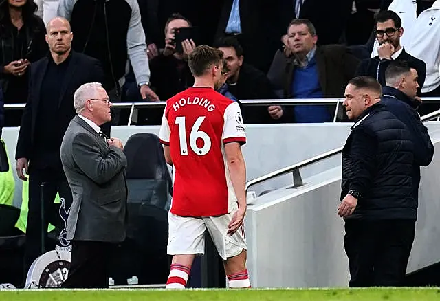 Rob Holding was sent off early on in the meeting between Tottenham and Arsenal last season. 