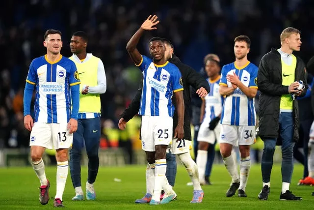 Moises Caicedo, centre, helped Brighton qualify for the Europa League