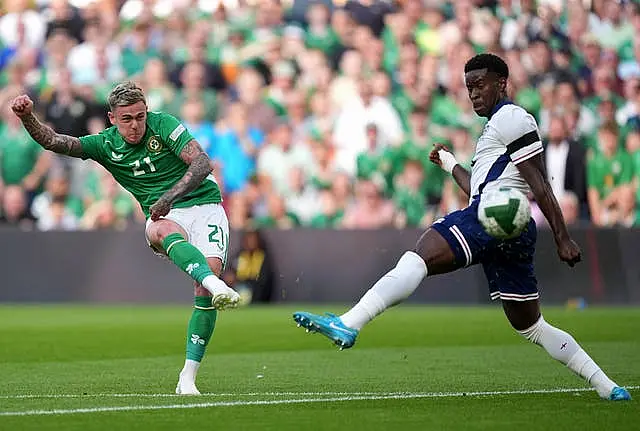 Republic of Ireland’s Sammie Szmodics attempts a shot on goal during the Nations League defeat by England