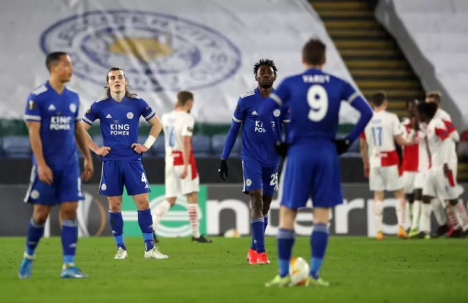 Leicester players appear dejected