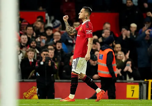 Manchester United’s Antony celebrates scoring 