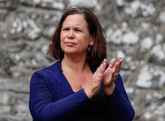 Mary Lou McDonald in a blue dress