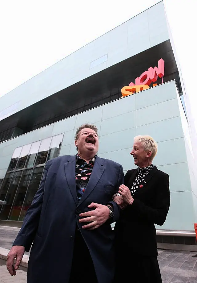 Actor Robbie Coltrane with TV presenter Muriel Gray during the opening of Glasgow School of Art’s new £30 million Reid building on April 9 2014