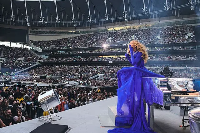 Beyonce performing during her Renaissance world tour at London’s Tottenham Hotspur Stadium