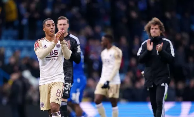 Leicester’s Youri Tielemans applauds the fans at full-time