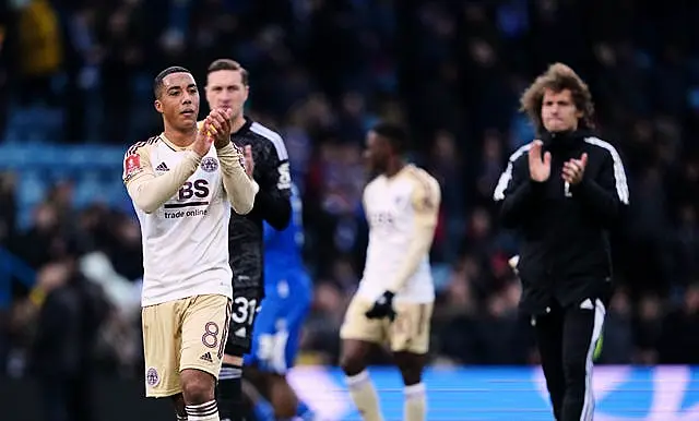 Leicester’s Youri Tielemans applauds the fans at full-time