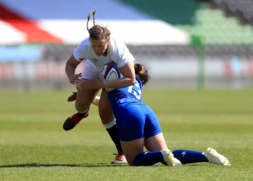 England’s Vickii Cornborough (left) is tackled by France’s Carla Neisen