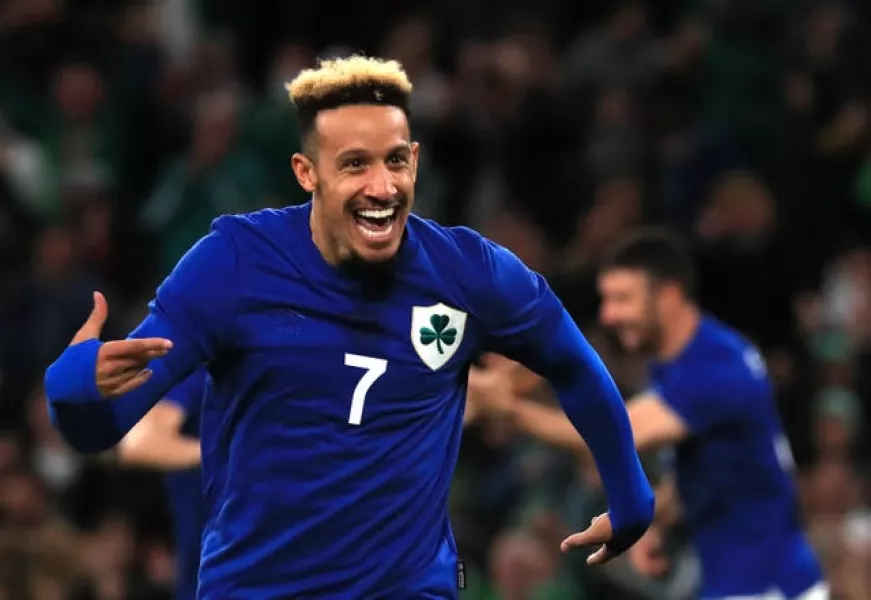 Republic of Ireland’s Callum Robinson celebrates scoring against Qatar