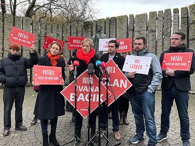 Labour leader Ivana Bacik with supporters at St Stephen’s Green, Dublin