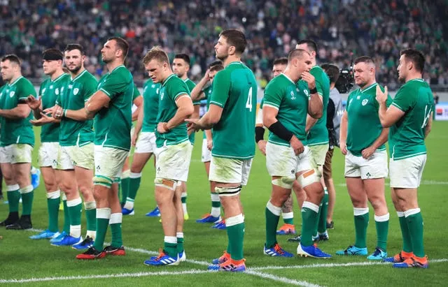 Tadhg Beirne, fourth left, and Ireland suffered a quarter-final exit in Japan four years ago