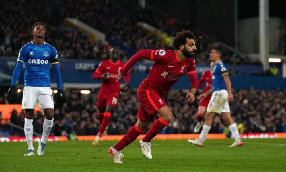 Mohamed Salah celebrates scoring Liverpool's third goal
