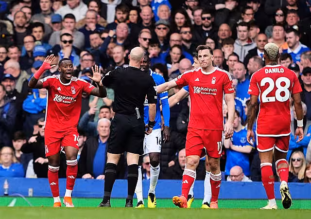 Forest felt they should have had three penalties in the 2-0 defeat at Everton