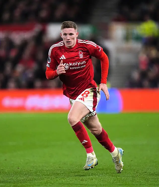 Nottingham Forest’s Elliot Anderson in Premier League action against Aston Villa