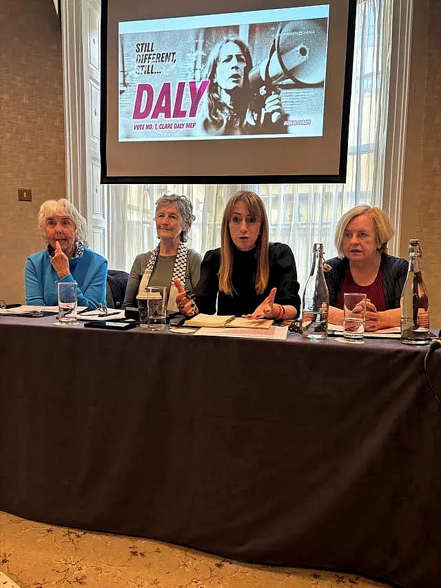 Former TD for Dublin Central Maureen O’Sullivan, TD for Galway West Catherine Connolly, MEP Clare Daly and civil rights campaigner Bernadette Devlin McAliskey as Ms Daly launched her European re-election campaign in Dublin