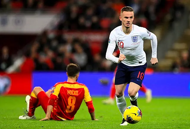 James Maddison, right, in action for England against Montenegro in 2019