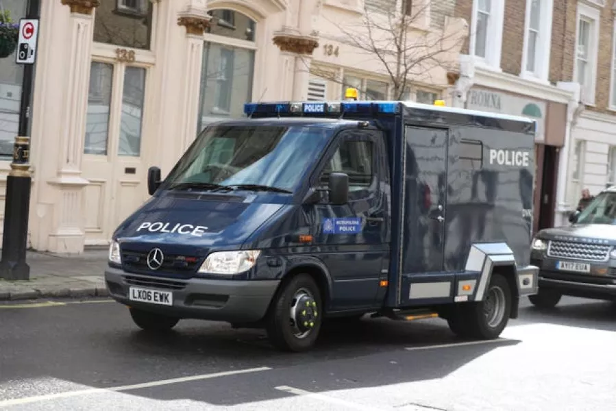 A police van arrives at Westminster Magistrates’ Court, where serving police constable Wayne Couzens is to appear charged with the murder of Sarah Everard (Steve Parsons/PA)