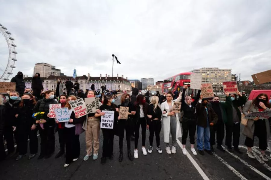 Demonstrators during a protest on Westminster Bridge, central London (Ian West/PA)