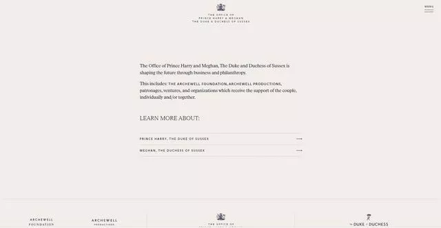 The Duke and Duchess of Sussex’s new website