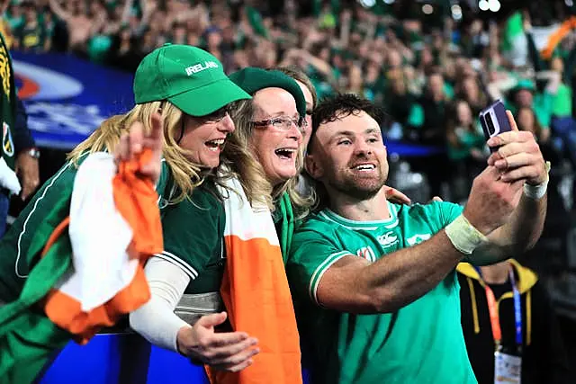 Hugo Keenan, right, and Ireland were backed by tens of thousands of travelling fans in Paris