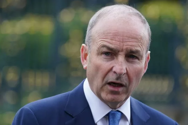 Micheal Martin speaking to the media ahead of a meeting with Northern Ireland Secretary Hilary Benn at Hillsborough Castle 