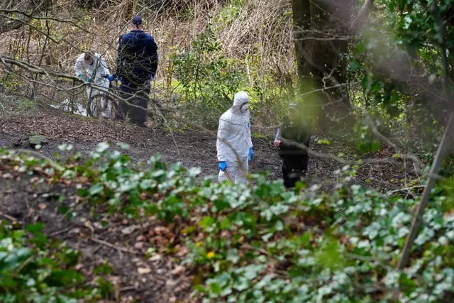 Police and forensic officers at Kersal Dale, near Salford, Greater Manchester. 