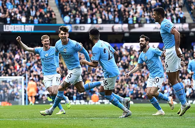 Manchester City celebrate scoring against Leicester