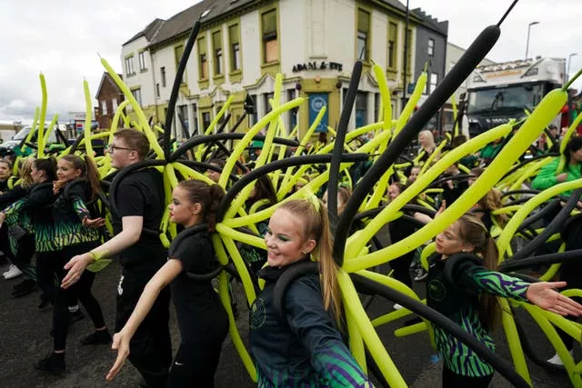 Performers take part in the St Patrick’s Day Parade in Birmingham