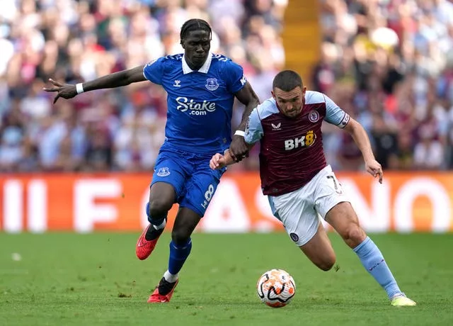 Everton’s Amadou Onana (left) played the full 90 minutes in Sunday's 4-0 defeat at Aston Villa