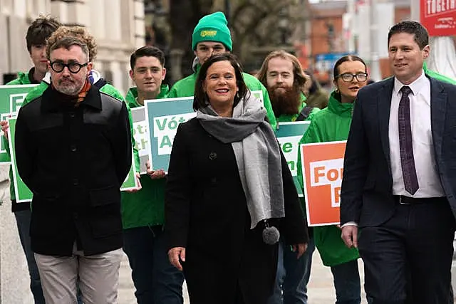 Sinn Fein leader Mary Lou McDonald, with candidates Eoin O Broin and Matt Carthy, during campaigning