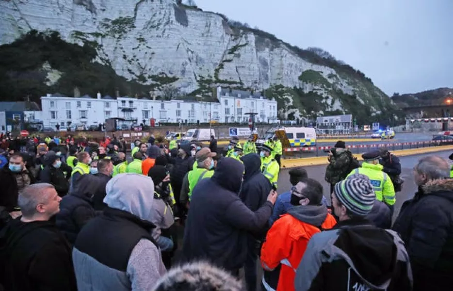 Police hold back drivers trying to enter the Port of Dover in Kent (Steve Parsons/PA)