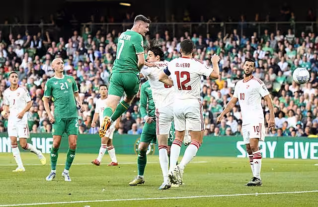 Evan Ferguson rises to score Ireland's second goal