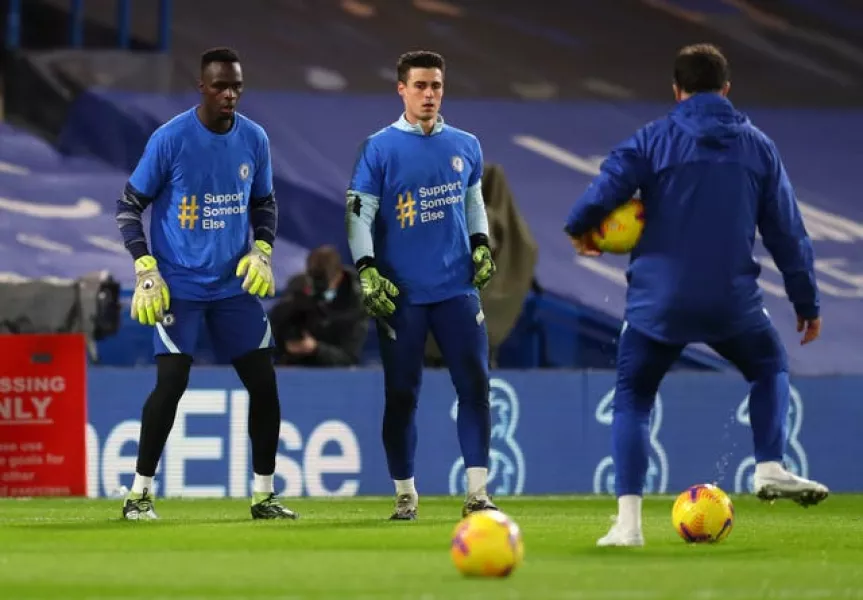 Edouard Mendy, left, has been ahead of Kepa Arrizabalaga, centre, in the pecking order 