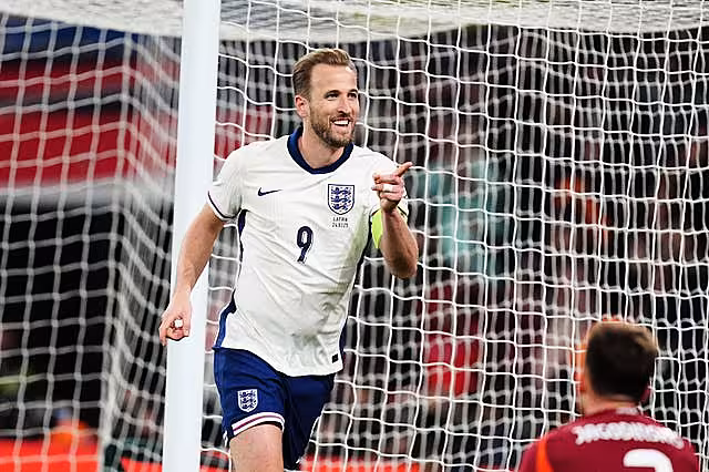 England’s Harry Kane celebrates scoring their second goal