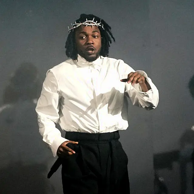 Kendrick Lamar performing on the Pyramid Stage at the Glastonbury Festival