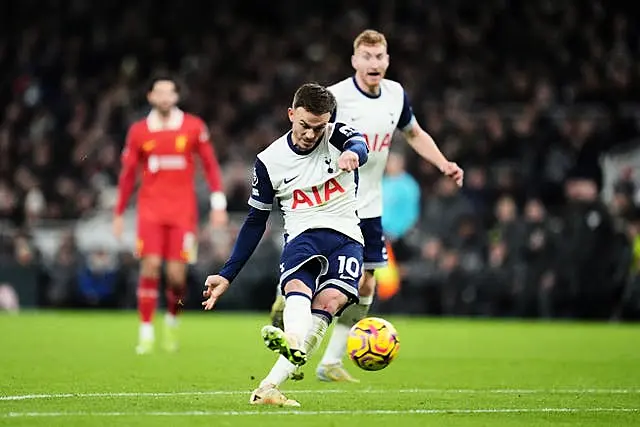 Tottenham’s James Maddison scores their first goal of the game 