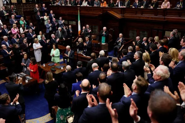 Joe Biden receiving a standing ovation in the Oireachtas Eireann