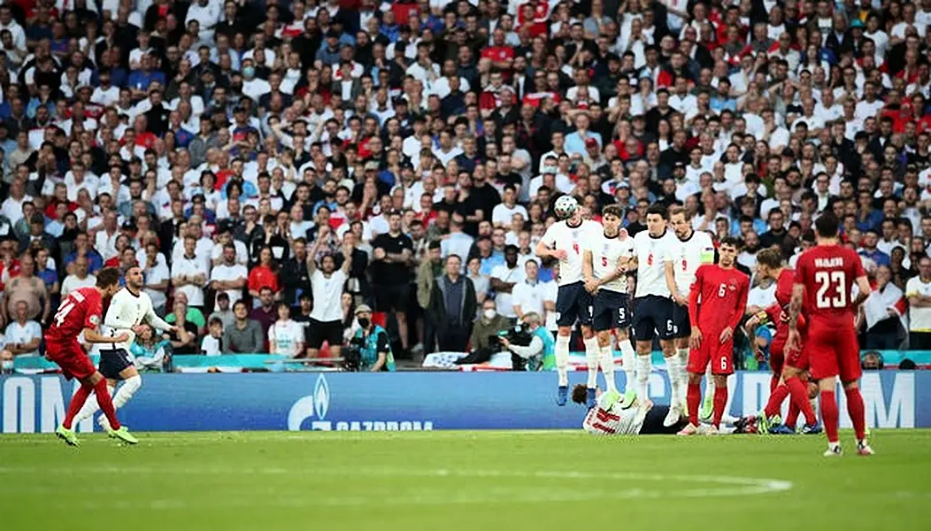 Mikkel Damsgaard scored a stunning free-kick for Denmark against England (Nick Potts/PA).